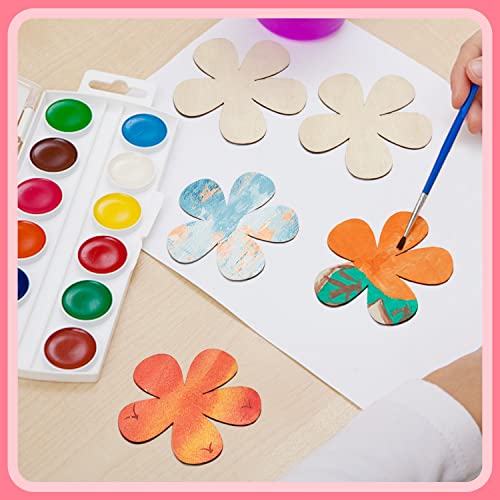 Cinvo 3 inch Flowers Wood Cutouts Floral Wooden Slices Unfinished Blank Wood Ornaments Flower Embellishments for Painting DIY Projects