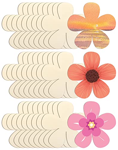 Cinvo 3 inch Flowers Wood Cutouts Floral Wooden Slices Unfinished Blank Wood Ornaments Flower Embellishments for Painting DIY Projects - WoodArtSupply