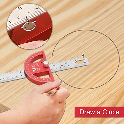 P.I.T. Angle Protractor Square 12 Inch, Adjustable Construction Protractors for Carpenters & Woodworking Hobbyists with 0-180 Degrees Measuring P.I.T.