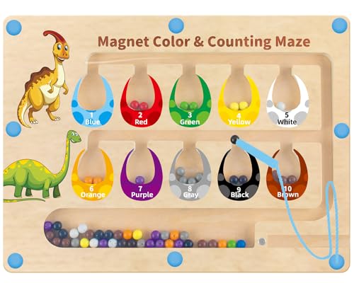 HONGID Dinosaur Toys,Magnetic Color and Number Maze, Montessori Toys for 2 3 4 5 Year Old,Learning Educational Sensory Toys for Toddlers and Kids - WoodArtSupply