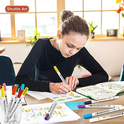 Shuttle Art 18 Colors Dual Tip Dot Marker Pens for Kids Adults, Metallic & Classic Colors, 0.5-1mm Fine Tip and Flexible Dot Tip for Journaling, DIY