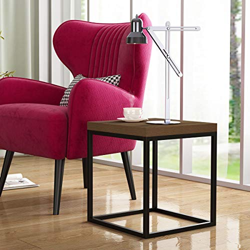 CENSI Walnut End Table | Side Table | Coffee Table | Nightstand, Modern Industrial Square Metal and Extra Thick Wood Tabletop (Dark Walnut) CENSI