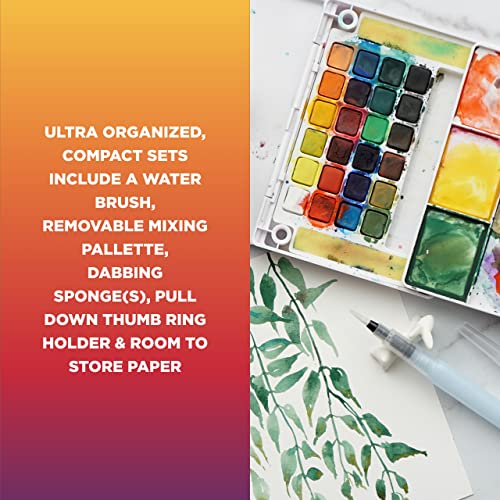 SAKURA Koi Pocket Field Sketch Kit - Watercolor Sets for Painting On the Go - 30 Colors - 1 Water Brush - 1 Sponge - 1 Mixing Palette SAKURA