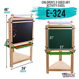 U.S. Art Supply Children's 3-Sided Art Activity Easel with Chalkboard, Large Paper Roll, Shelf & Plastic Paint Cups US Art Supply