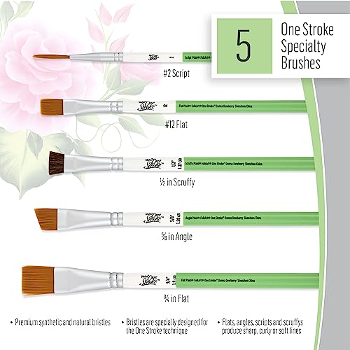 FolkArt Z' Floral One Stroke Kit, Including 10 Multi-Surface Paints, 5 Brushes, 50 Full-Color Teaching Guides, 1 Floating Medium, and a Wood Storage FolkArt