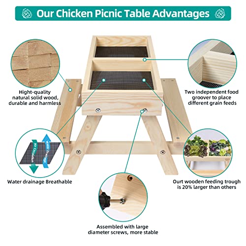 Chicken Picnic Table No Waste, Large Chicken Feeder Handmade Wooden, DIY Chicken Table Feeder Kit, Wild Bird, Duck & Squirrel Feeders No Mess, Mesh - WoodArtSupply