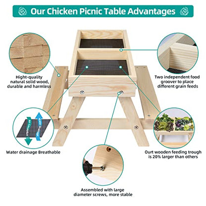 Chicken Picnic Table No Waste, Large Chicken Feeder Handmade Wooden, DIY Chicken Table Feeder Kit, Wild Bird, Duck & Squirrel Feeders No Mess, Mesh - WoodArtSupply