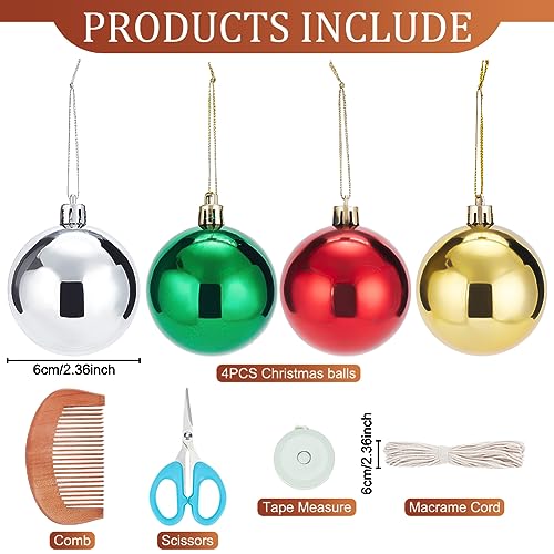 FREEBLOSS 4 Set DIY Macrame Christmas Ball Kit Macrame Christmas Ornaments Macrame Kit with Instructions for Beginners Macrame Hanging for Christmas - WoodArtSupply