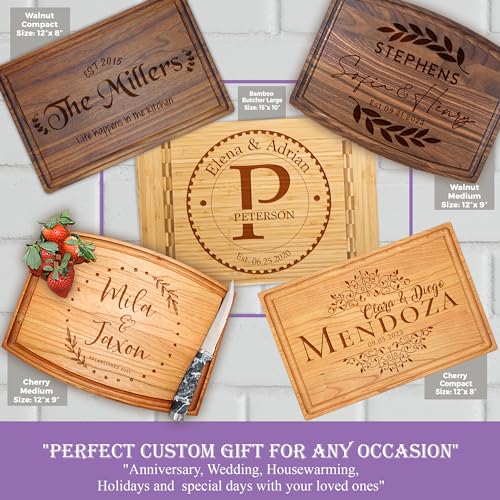 Tayfus Personalized & Monogrammed Cutting Boards - Customized Gifts for Christmas, Wedding, Anniversary, Realtor Closing - Handmade Custom Wooden Tayfus