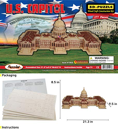 Puzzled 3D Puzzle The US Capitol Building Wood Craft Construction Model Kit Educational DIY Wooden Toy Assemble Model Unfinished Crafting Hobby Puzzled