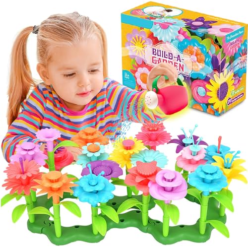 FUNZBO Flower Garden Building Toys for Girls - Toddler Toys for 3, 4, 5, 6, 7 Year Old Girls Gifts, Stacking Toys for Toddlers, Toddler Out Door