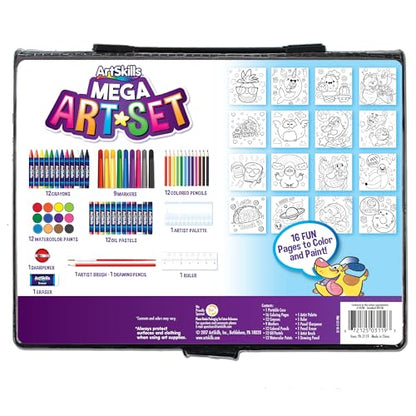 ArtSkills Mega Art Set, Arts and Crafts Supplies, Includes Colored Pencils, Stencil Letters, Markers, Watercolor Paint, Crayons, 80 Pieces