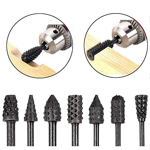 Eyech 10pc 1/8''(3mm) Shank Carbon Steel Rotary Burr Rasp Set Wood Carving File Rasp Drill Bits for DIY Woodworking Wood Carving Polishing Grinding Eyech