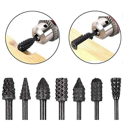 Eyech 10pc 1/8''(3mm) Shank Carbon Steel Rotary Burr Rasp Set Wood Carving File Rasp Drill Bits for DIY Woodworking Wood Carving Polishing Grinding