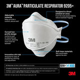 3M Aura Particulate N95 Respirator 9205+, Flat Fold Lightweight Design, Non-Valved, 20 Count (Pack of 1) 3M
