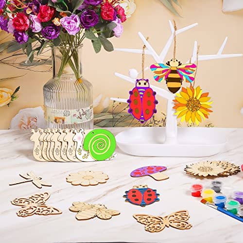 80Pcs Unfinished Wooden Cutouts,8 Styles Wood Butterfly Flower Bee Slices,Blank Wooden Paint Crafts Unfinished Wood Cutouts,DIY Wooden Paint Crafts Vetory