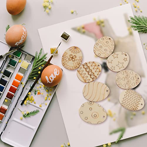 COHEALI Unfinished Wood Cutouts 75pcs Unfinished Easter Wood Slices Easter Egg Wooden Cutout Wood DIY Wooden Easter Ornaments Crafts Egg Cutouts COHEALI