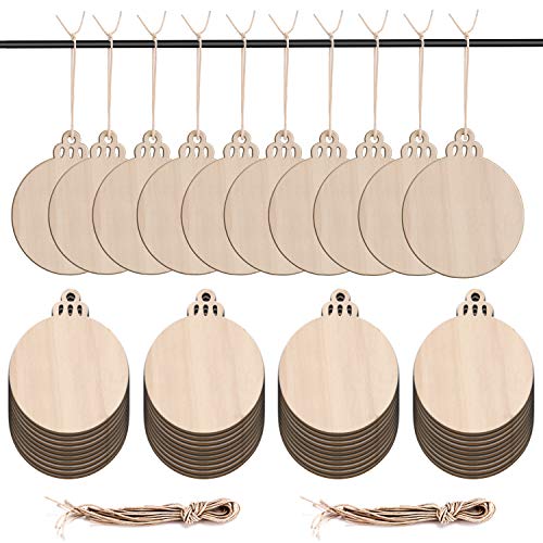 KSPOWWIN 50pcs Round Blank Wood Slices with Holes for DIY Christmas Ornaments Hanging Decorations, 3.5" Unfinished Wooden Christmas Cutouts Ornaments KSPOWWIN