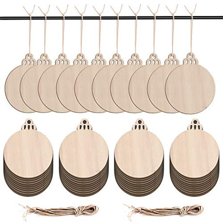 KSPOWWIN 50pcs Round Blank Wood Slices with Holes for DIY Christmas Ornaments Hanging Decorations, 3.5" Unfinished Wooden Christmas Cutouts Ornaments KSPOWWIN