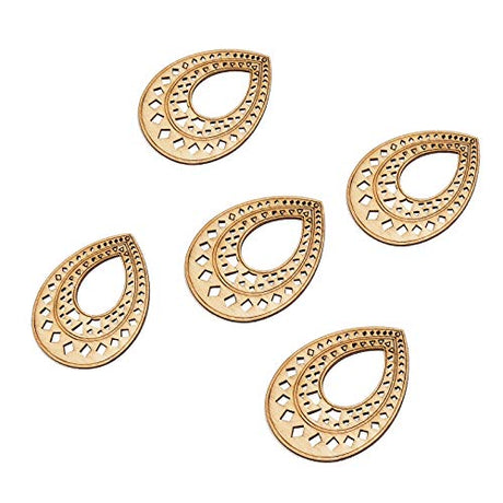 LiQunSweet 10 Pcs 2.7 Inches Vintage Unfinished Undyed Wood Cutout Carved Big Pendant Wooden Water Drop Teardrop Wheat Original Color for Dangle LiQunSweet