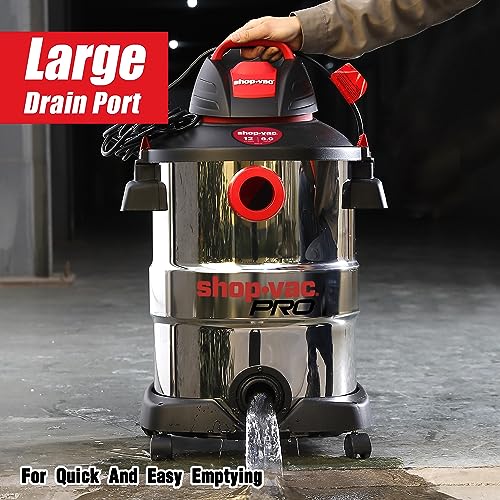 Shop-Vac 12 Gallon 6.0 Peak HP Wet/Dry Vacuum, Stainless Steel Tank, 3 in 1 Function Portable Shop Vacuum with Attachments, Drain Port, Ideal for Shop-Vac