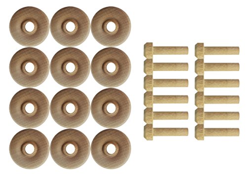 Wood Wheels - 12 Pack with Free Axle Pegs - Made in USA (.75" Diameter) Maple Landmark