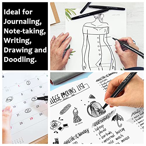 Lelix Felt Tip Pens, 30 Black Pens, 0.7mm Medium Point Felt Pens, Felt Tip Markers Pens for Journaling, Writing, Note Taking, Planner, Perfect for Lelix