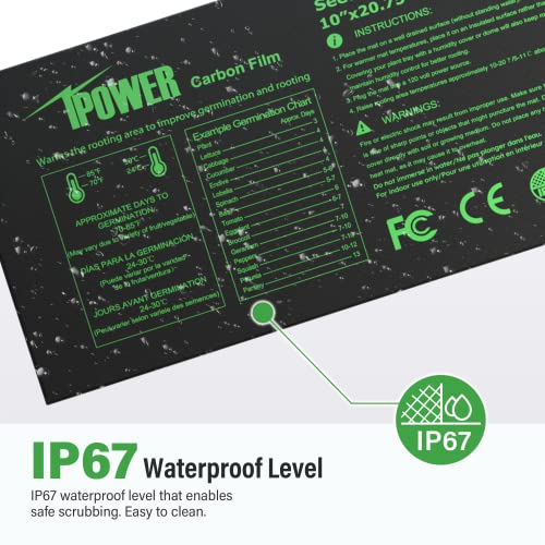 iPower Seedling Heat Mat for Plants with Dual Temperature, Black, 10" x 20.75"&Digital Controller - WoodArtSupply