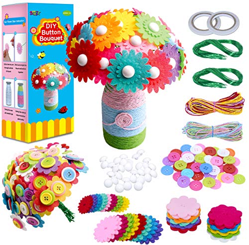 Flower Craft Kit for Kids,Make Your Own Flower Bouquet with Buttons,DIY Activity Gift for Boys & Girls Age 4 5 6 7 8 9 10 Year Old(2 Bouquets and 1 SpriteGru