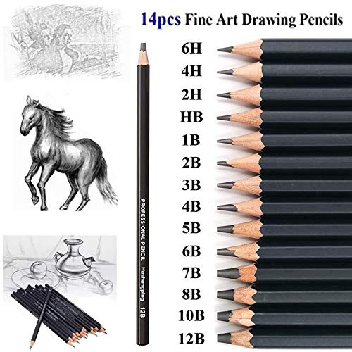 Heshengping, Sketching Pencil Set Drawing Pen Charcoal Sketch Kit Cover Graphite Pencils Charcoal Pencils Watercolor Pencils Paper Erasable Pen Heshengping