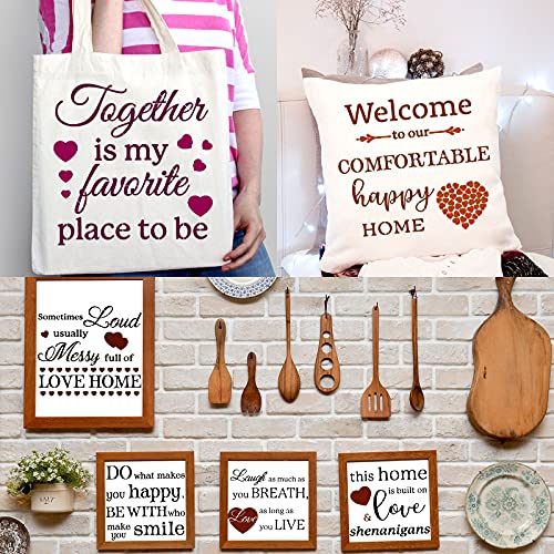 16 Pieces Inspirational Word Stencils Family Sign Stencils Reusable Stencils Love Home Template with Metal Open Ring for Painting on Wood, Porch, Zonon