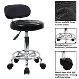 KKTONER PU Leather Modern Rolling Stool with Low Back Height Adjustable Work Salon Drafting Swivel Task Chair with Footrest (Black) KKTONER