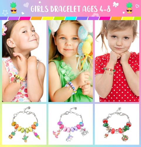 Girls Charm Bracelet Making Kit - Kids Unicorn Charms Bracelets Kits Jewelry Supplies Make Set DIY Art Craft Set Creative Birthday Gifts for 3 4 5 6