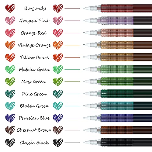 Shuttle Art Liquid Ink Rollerball Pens, 12 Vintage Colors Quick Drying 0.5mm Extra Fine Point Long Lasting for Writing Journaling Taking Notes - WoodArtSupply