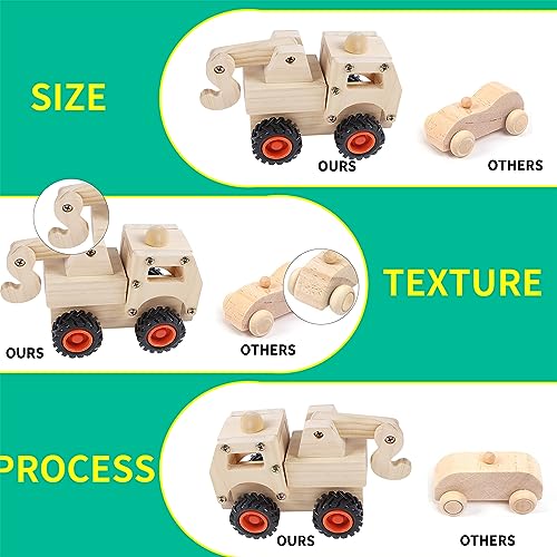 Glintoper Woodworking Building Craft Kit, Set of 3 DIY Carpentry Construction Vehicles Wooden Toy for Boys Girls, Easy Assemble Crane, Fire Truck and