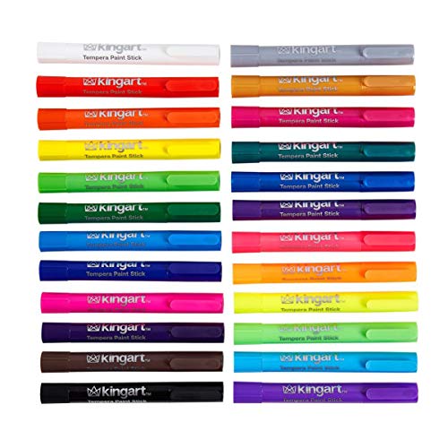 KINGART 574-24 TEMPERA PAINT Thin Sticks, Set of 24 Rich Colors, Solid Tempera Paint for Kids, Super Quick Drying, Non-Toxic, Work Great on Paper, KINGART