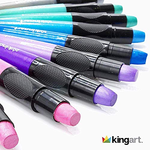 KINGART 581-12 Metallic GEL STICK Set, Artist Pigment Crayons, 12 Rich Metallic Colors, Water Soluble, Creamy, and Odorless, Use on Paper, Wood, KINGART