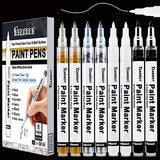 White Paint Pen, 8 Pack 0.7mm Acrylic Paint Pens with 2 White 2 Black 2 Gold 2 Silver Paint Pen Permanent Marker for Wood Rock Fabric Metal Plastic TZARROT