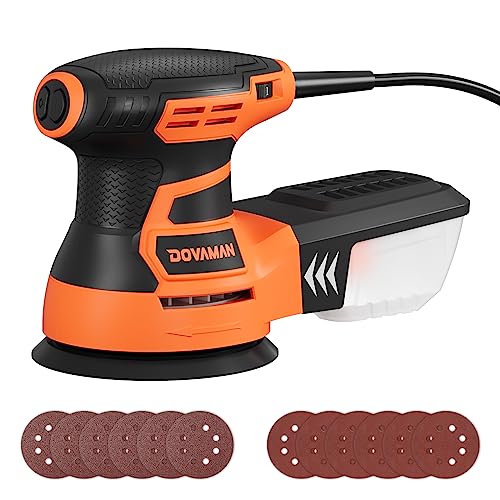 DOVAMAN ROS01A Orbital Sander, 3A Random Orbit Sander, 6 Variable Speeds, Up to 13000 rpm, 12pcs Sandpapers, 5in Sanding Pad, Dust Collection, DOVAMAN