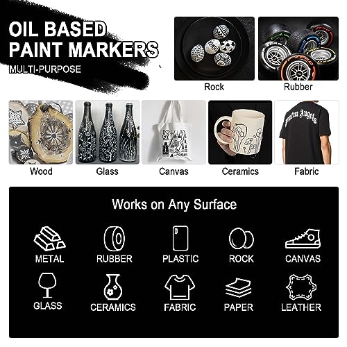 Betem 4 Count Dual Tip Oil Based White Black Paint Markers Paint Pens(0.7mm & 3mm), Permanent Paint Marker, Waterproof, Quick Dry, for Rock Painting, Betem
