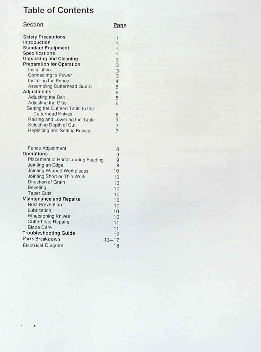 Asian JET JJ-8CS Geetech CT-200 8" Wood Jointer Operator's & Parts Manual WoodArtSupply