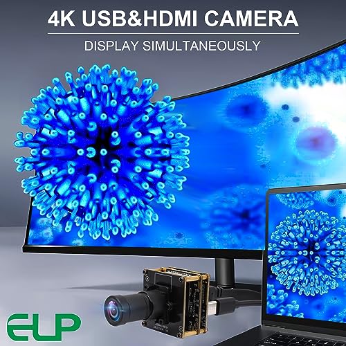 ELP 4K USB HDMI Camera Module Night Vision PC Camera Mini Lightburn Camera for Computer Monitor Simultaneously 2X Digital Zoom USB Security Camera ELP