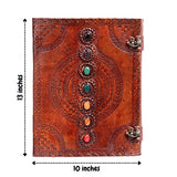 Hell Blues Leather Unlined Bound Journal 13 x 10 inches Large Rustic Diary Seven Chakra Medieval 7-Stone Embossed Handmade Sketchbook Vintage Writing Hell Blues