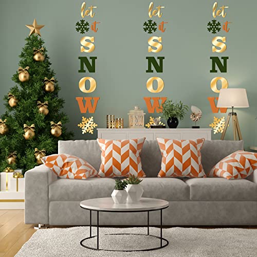 Whaline Christmas Large Wood Letters Christmas Unfinished Wood Letters Let It Snow Snowflake Wooden Cutout Decoration for Winter Farmhouse Porch Sign Whaline