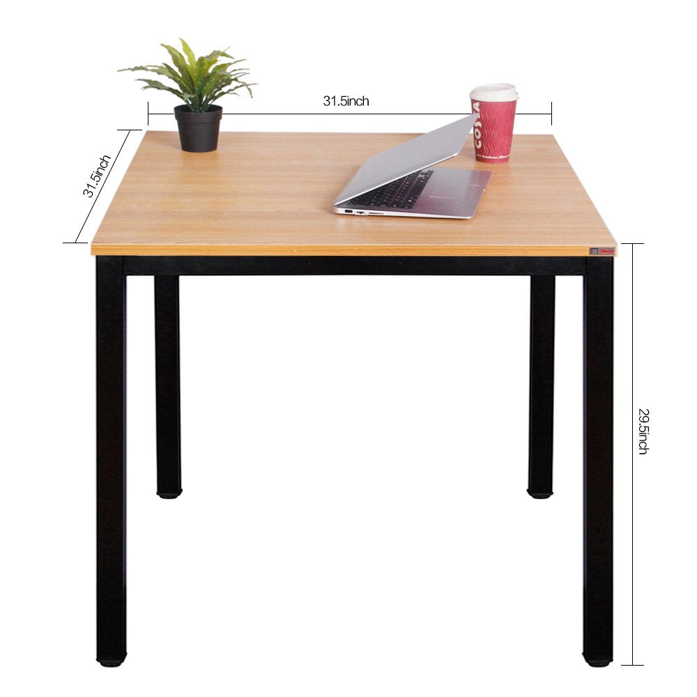 Need Small Square Dining Table- 31-1/2'' Sturdy and Heavy Duty Writing Desk for Small Spaces and Writing Table Desk, Teak Color Desktop & Black Frame Need
