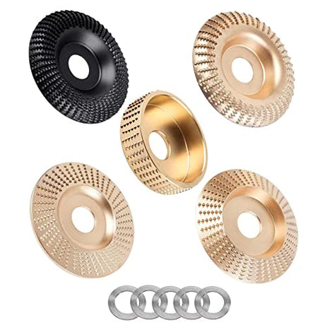 Angle Grinder Wood Carving Disc Set 5 Pack for 4" or 4 1/2" Angle Grinder with 5/8" Arbor, Angle Grinder Attachments, Wood Working Tools and FULLIKES