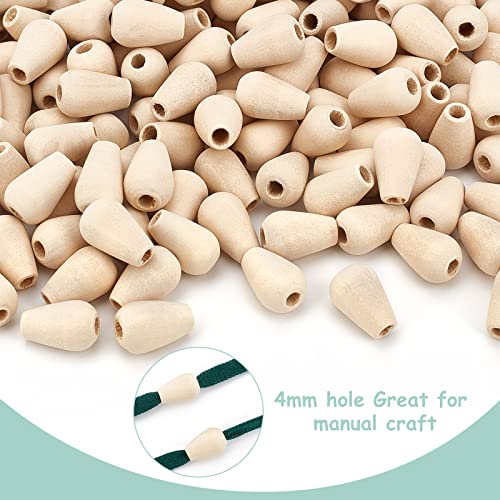 OLYCRAFT 200Pcs Teardrop Wood Beads 4mm Hole Natural Unfinished Wooden Beads Large Hole Wood Spacer Beads for Making DIY Wooden Beads Garlands, - WoodArtSupply