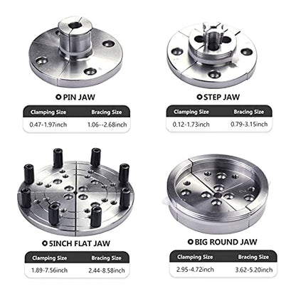 CKS375 Wood Lathe Chucks, 3.75" 4-Jaw Self-Centering Scroll Chuck with 1" x 8TPI Thread Woodworking Turning Tools Set Include(3.75 Gear Chuck,5 - WoodArtSupply