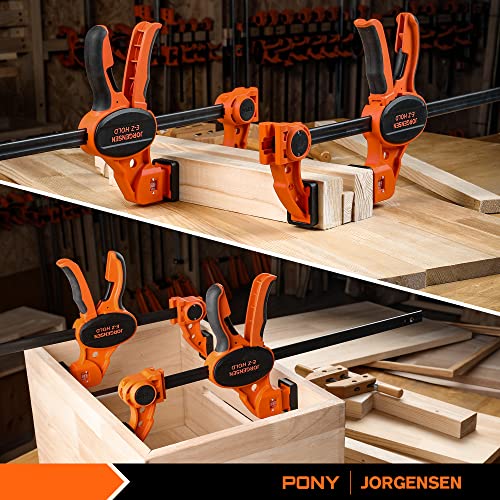 Jorgensen Bar Clamps For Woodworking, 12" 2-Pack One-Handed Clamps/Spreader with Load Limit Indicator, Quick Grip Bar Clamps E-Z Hold F Clamps Set PONY