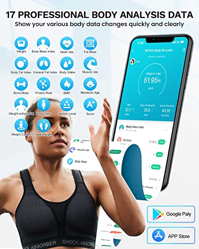 Smart Scale for Body Weight, Digiatl Weight Scale with Large LCD Display, 17 Body Composition Analyzer Sync to APP, Bathroom Body Fat Scale for BMI, HEYAXA